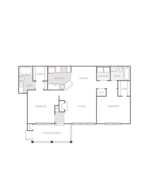 Floor plan for 2 beds, 2 baths, 1216 sqft